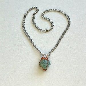Handmade Genuine Fluorite, Copper, Stainless Steel Necklace Artisan Modern Boho